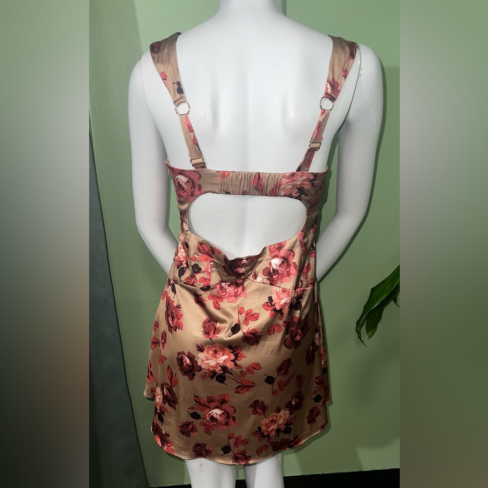 Oh Polly Floral Satin Lace-Up Corset Mini Dress - Picture 2 of 5